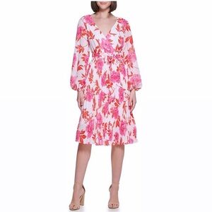 kensie Women's Floral Printed Chiffon Contemporary Dress